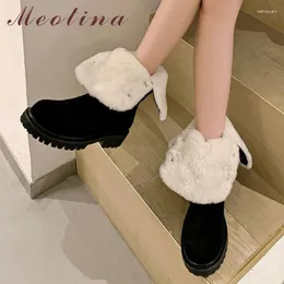 Botas meotina feminino feminino genuíno tornozelo de pêlo de lã de neve redonda redonda damas de camurça de vaca bota curta Inverno Sapatos de outono marrom 40