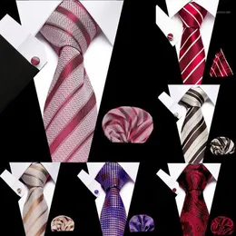 Wedding Men Ties Set Extra Long Size 145cm 7 5cm Necktie Red Pink Stripe 100% Silk Jacquard Woven Neck Tie Suit Wedding Party1 352n