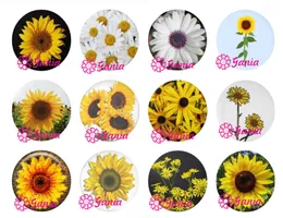 Новое прибытие 18 мм Стеклянные каменные кнопки Cabochon Cabochon Daisy Sunflower Snaps для 18 -миллиметрового ювелирного кольца кольцо с серьгами для кольца 7895392