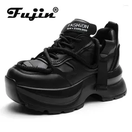 Sapatos casuais Fujin 7cm 2024 Genuine Shated Sneaky Wedge Platform Bombas confortáveis ​​de cor mista feminina vulcanizar