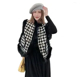 Women's Vests Argyle Velvet Thick Women Winter Clothes Coats Pockets Elegant Y2k Patchwork Korean Fashion Style Casual Chaleco Mujer