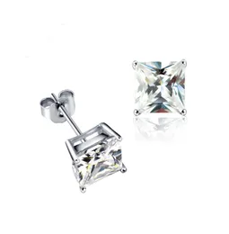 Single Princess Cut Układki CZ 6mm Silver Color Studs Kolczyki Kobiety biżuteria Brinco Pequeno Christmas Bijoux Wsparcie prezentu Drop2740409