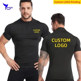 Customized quick drying running shirt mens T-shirt short sleeved compression top fitness sports bike half zipper Rashgard 240425