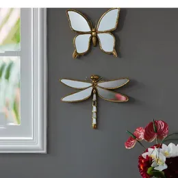 Decorative Figurines Wall Hanging Background Mirror Metal Retro Insect Wing Dragonfly Butterfly Modern Home Decoration Decor Bedroom