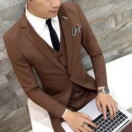 Men's Suits Brown Smart Business Men Suit Groom Wedding For Custom Slim Fit 3 Piece Prom Style Tuxedo Blazer Sets Costume Homme