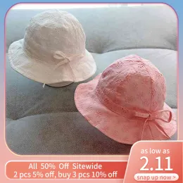20pcs/lot Baby Girls Cotton Sun Hat Summer Outdoor Beach Breathable Soft Infant Bucket Cap Children Panama Caps Princess Flower Bow Hats