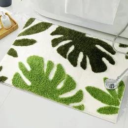 Carpets Green Leaf Rectangular Tufted Rug Cotton Children Bedroom Pad Kawaii Home Living Room Decor Bath Mat Plant Kitchen Bathroom