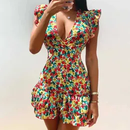 Basic Casual Kleider Womens Vintage Floral V-Ausschnitt Kleid für Frau 2024 Sommer Beach Böhmian Sexy Club Shor Rock Elegante weibliche Y2K Crop Midi Kleid T240505