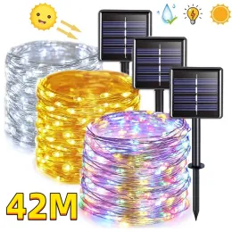 Dekorationen 42m 400LEDS Outdoor wasserdichte Solar LED LEGENLICHEN OUTDOOR GARLAND SOLAR LAMPE GARDE Lichter Weihnachtsfeier Gartendekoration