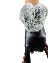 FashionAutumn Gloves Women Genuine Fur PU Leather Warm Gloves Black Mittens Winter Ladies Full Palm Touched Velvet Ladies9926531