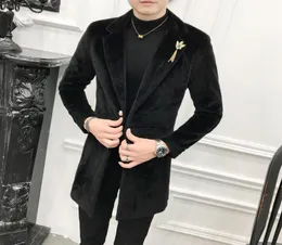 Luxury Mens Long Coats Black Velvet Long Trench Coat Mens Wool Coats Gentleman Long Jackets Slim Fit Elegant Abrigos Hombre Blue L1874485