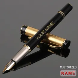 Custom Fountain Pen Golden Text Stationery Office Supplies Back to School Artikel Metall NIB Schreiben Tinte Männer Luxus japanischer Schwarz 240425