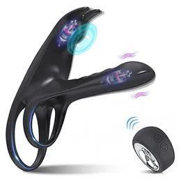 Vibration rooster couple vibrator with dual motor wireless rooster penis ring adult sexy toy suitable for male delayed penis 240430