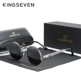 KINGSEVEN High Quality Gothic Steampunk Sunglasses Polarized Men Women Brand Designer Vintage Round Metal Frame Sun Glasses 240417