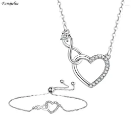 ネックレスイヤリングセットFanQieliu S925 Stamp Silver Color Color Coler Bracetes Heart Pendant for Women 2024 Trendy FQL23040