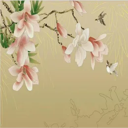Tapeten Wellyu Custom Large - Skala Wandgemälde Mabi Magnolia Blumen reichhaltiger Hintergrund Tapel Papel De Para Quarto