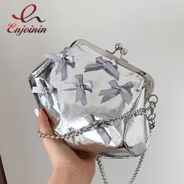Omuz çantaları şık gümüş sevimli bayan parti debriyaj bowknot dekorasyon sıradan kadın cüzdanlar ve çanta düğün zinciri shoudler çanta tasarımcısı