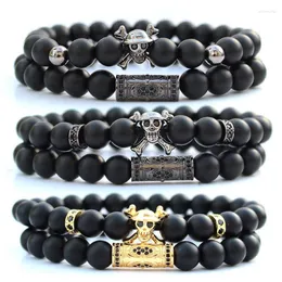 Strand One Piece Skull Natural Stone Pärlor Armplets för kvinnor Bransoletki Pulseras Hombre Mens smycken Armband Set Brazalete 2730