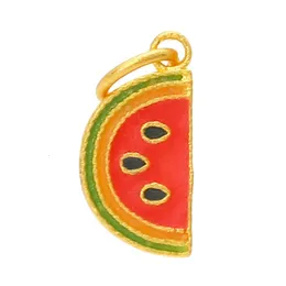 Solid Pure 24kt 3D Yellow Gold Pendant Women Emamel Watermelon Pendant 0,6-0,8g 10*5,1 mm Endast hänge 240424