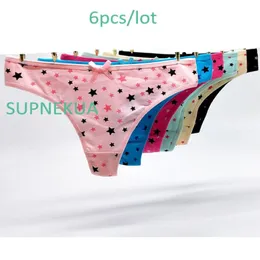 Trosor 6st Cotton Girl's Underwear Printed Stars Thongs Bandages Girl G String Low Waist Teen Thong Calcinha Storlek M 293U