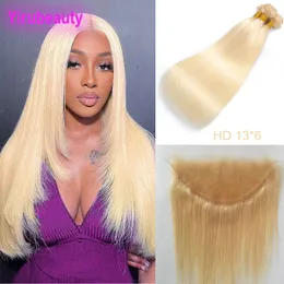 3 pacotes com 13*6 Lace Frontal HD 613# Blonde Color Human Human Human 4 PCs/lote onda corporal reta sedosa