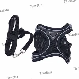 Designer Dog Harness Set Brand Breathable Leashes for Small Large Dogs Letter P Black Triangle 2XS-L