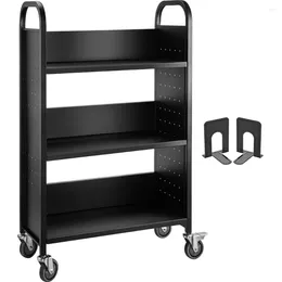 Kitchen Storage Book Cart Single Sided L-Shaped 200lbs Rolling Library In Black Document