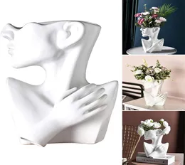Nordic Creative Human Head Streszczenie ceramika wazodernistyczna Europejska pół ciała sukulenty kwiatowy kwiatowy garnek do domu do domu ROO4519037