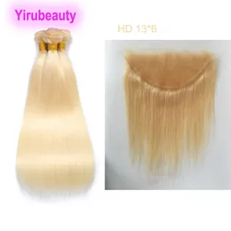 Malaysiska mänskliga hårförlängningar 613# Blond Color 3 Bunds med 13*6 spets frontala HD Silky Straight Body Wave 4 PCS/Lot