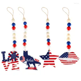 Decorative Figurines Patriotic Wood Bead Independence Day Hanging Decoration For 4th Of July Party Wooden String Pendant Tags American Flag