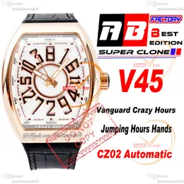 Vanguard Crazy Stunden CZ02 Automatische Herren Watch Rose Gold White Dial 3D Schwarze Zahlenmarkierungen Gummi -Gummi -Gummiband Super ediiton reines Reloj Hombre Montre Hommes Ptfm