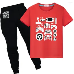 Giyim Setleri Yaz Sporları Gamepad Baskı Pamuk Kawaii T-Shirts Üstler Pant Pant Sevimli Kısa Tshirts Y2K Çocuk Günü Hediye Erkek Kıyafetler