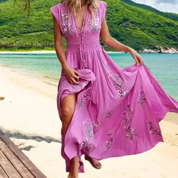 Ladies Vintage Long Dress Awear Feminino Floral Print for Beach 240419