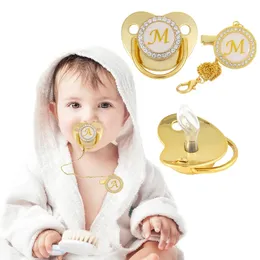 Nome Lettera iniziale Baby Pacifier Clips Luxury Gold Bling BPA SILICONE gratuito Rhinestone Nipple Nipple Born Born Dummy 240418