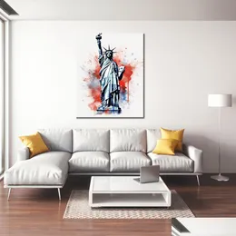 Paintings World Famous Building Statue Of Liberty Modern Colorf Pencil Script Art Canvas Print Picture Poster For Office Room Wall D Dhdrl