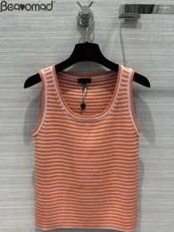 Frauen Tanks Modedesigner Sommer täglich lässige Orangenstreifen Wolle Weste O-Neck ärmellose gerades Barrel Camisole