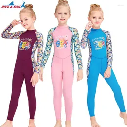 Women's Swimwear Kids Rash Guard Wetsuit Youth Girls Swimsuit One Piece Water Sports Sunsuit Diving Suit Conjoined Long Sleeve