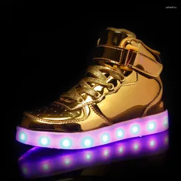 Casual Shoes Children's Luminous Women Vulcanize High Top Roller Skating LED Sneakers USB Charging Flashing