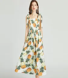 Abito da stampa di frutta ananas Abito spaghetti MAXI Abiti 2021 Summer Fashion Women Sling Vestidos Holiday Wear4809864