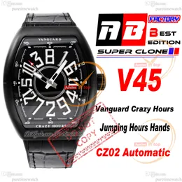 Vanguard Crazy Hours Cz02 Автоматические мужские часы DLC Pvd Steel Black Dial 3D белые номера маркеры Gummy Strap Super Ediiton Puretime Reloj Hombre Montre Hommes Ptfm