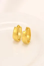 Pure 24k Yellow Fine Solid Gold GF Earrings Wide Hoop Lucky Glossy Women Gift7819882