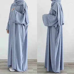 Roupas étnicas 3pcs dubai peru quimono cardigan maxi vestido hijab lenço muçulmano combinando roupa eid ramadã islâmico abaya kaftan oração