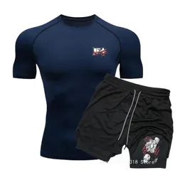 Mode Sommer -Herren -Sportanzug komfortable und atmungsaktive Fitness Sportswear T -Shirt Shorts Twopiece Set S3XL 240428