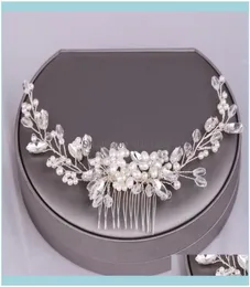 Biżuteria do włosów konorgen ślub ślubny lśniący kryształowe perły kwiat liści grzebienia łowienia włosów klipsy na głowę biżuteria Drop1495074