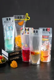 Transparent Self Seal Drink Bag With Straw Frosted Plastic Beverage DIY Drink Container Drink Bag Party Fruit Juice Drinks Pouch V3042271