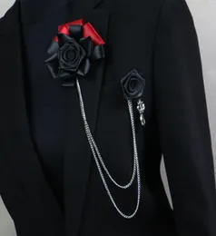 Iremiel Handmade coreano Rose Flower Tassel Broches preto homens lapela pino de trajes de traje colarinho de colarinho de corpete Acessórios de corsage5794698