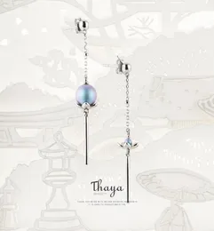 Asimmetria in stile cinese Thaya Gioielli loto blu 925 Orecchini d'argento Design originale per donne speciali gioielli fine CX2006242764676