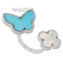 Brand Luxury Love Sweet Clover Butterfly Designer Band Rings for Women Mother of Pearl Blue Limited Edition Custom Charm Elegant Ring Wedding Jewelry Bel Regalo