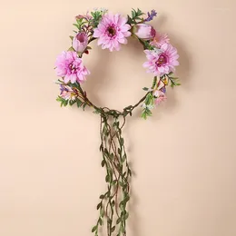 Decorative Flowers Women Rattan Flower Vines Crown Headband Bride Wedding Elegant Hair Accessories Floral Wreath Hoops Jewelry Garland