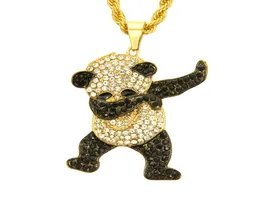 Rhinestone Luxury Hip Hop Jewelry Gold Silver Dancing Funny Panda Animal Pingente Iced Out Rock Hip Hop Designer Colares Presente para 4830691